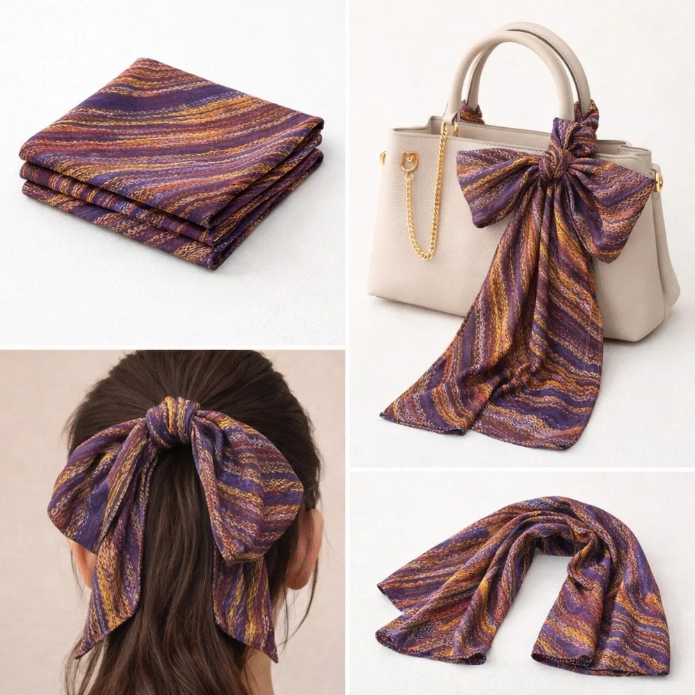 Purple & Gold Abstract Lightweight Fashion Scarf 58” Neck Hair Purse Wrap